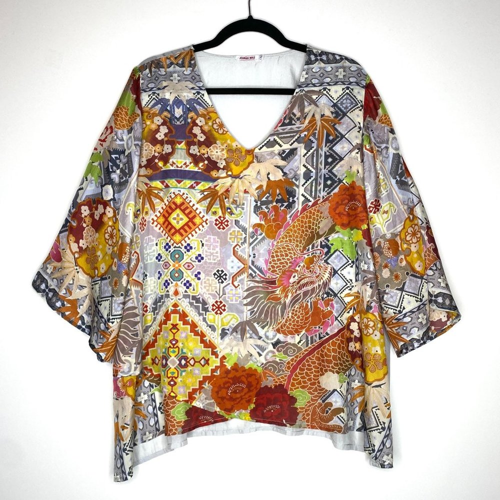 Johnny Was Silk Floral Print Top